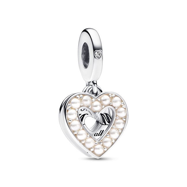 Pandora Moments Charm Pendant Double Cœur Blanc Nacré Argent 925 - 792649C01