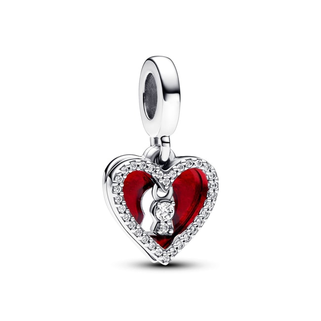 Pandora Moments Red Heart & Keyhole Double Dangle Charm 925 Silver - 793119C01
