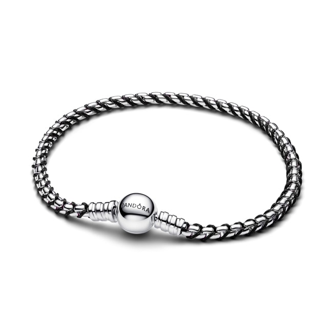 Pandora Moments Bracelet Maille Vénitienne et Cordon Noir Argent 925 - 593816C02