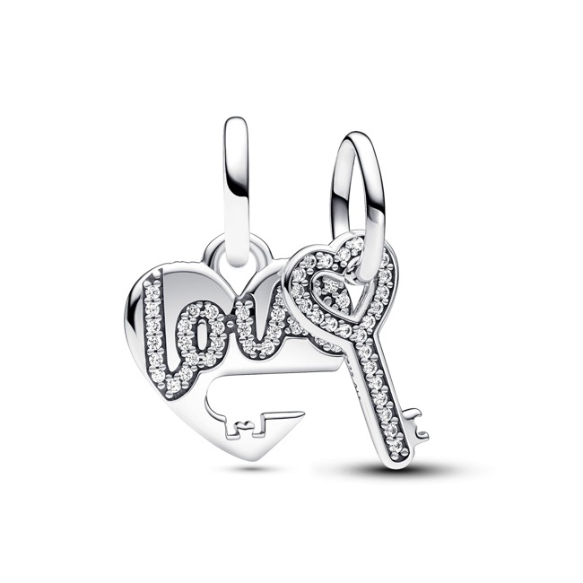 Pandora Moments Splittable Heart & Key Dangle Charm 925 Silver - 793081C01