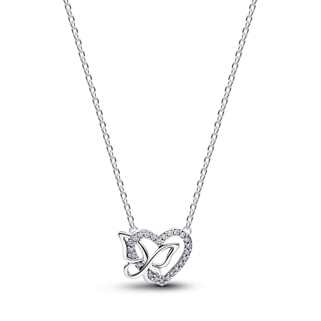 Pandora Moments Collier avec Pendentif Cœur et Papillon Entrelacés 925 Argent  - 394477C01-45
