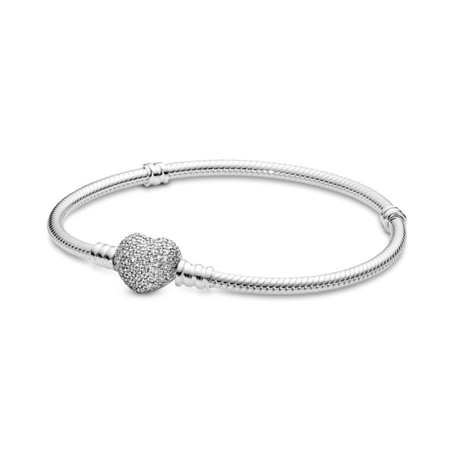 Pandora Moments Sparkling Heart Pavé Clasp Snake Chain Bracelet Pandora Moments Sparkling Heart Pavé Clasp Snake Chain Bracelet - 590727CZ