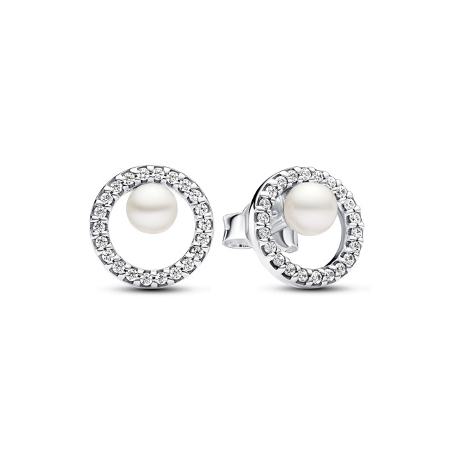 Pandora Timeless Behandelte Süßwasserzuchtperle & Pavé-Strahlenkranz Ohrringe 925 Silber - 293154C01
