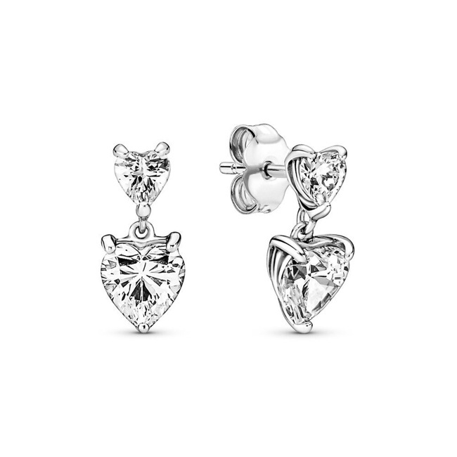 Pandora Timeless Double Heart Sparkling Stud Earrings - 291199C01
