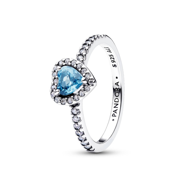 Pandora Timeless Bague Cœur Bleu Clair Surélevé 925 Argent - 198421C10