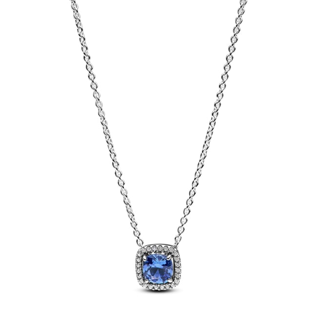 Pandora Timeless Sparkling Square Blue Halo Pendant Necklace 925 Silver - 393560C01-45
