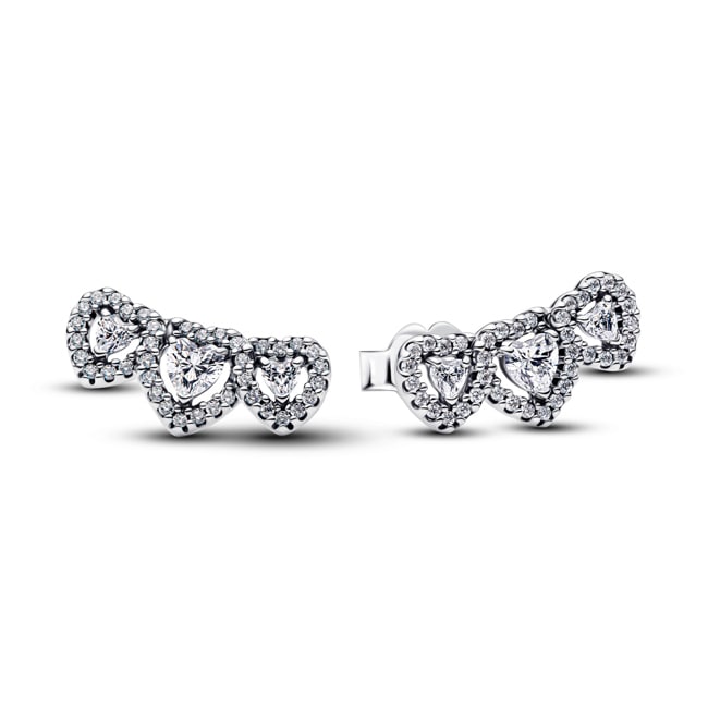 Pandora Timeless Halo Heart Trilogy Stud Earrings 925 Silver - 294411C01