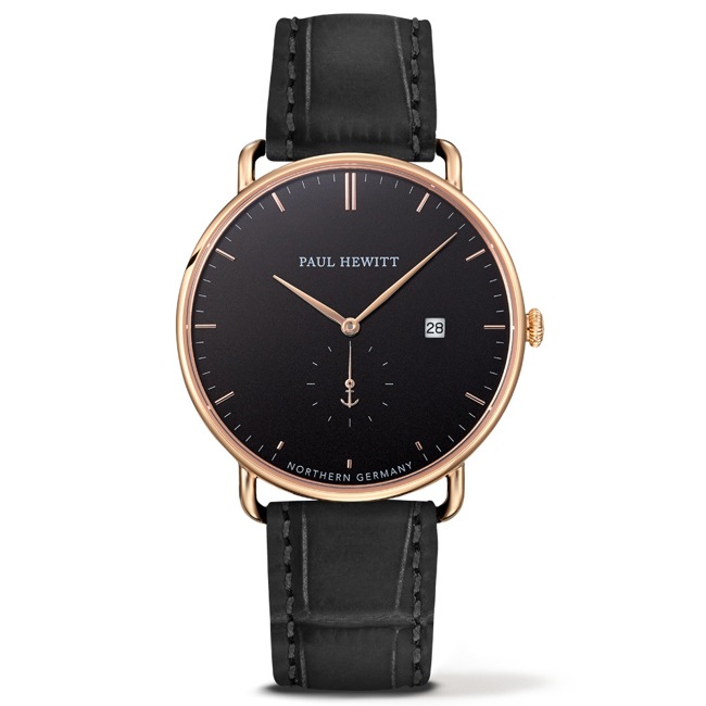 Paul Hewitt Grand Atlantic Line Black Sea IP Gold Leather Croco Black Ø 42 - PH-TGA-G-B-15