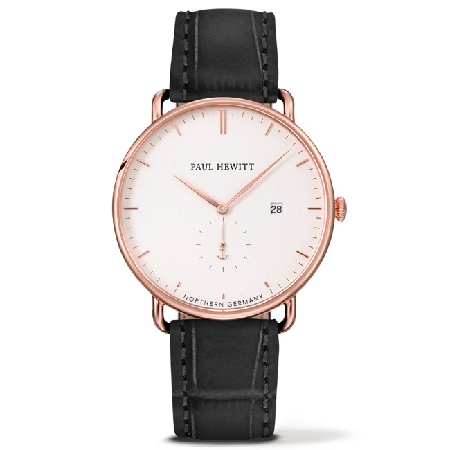 Paul Hewitt Grand Atlantic Line White Sand IP Rose Leather Croco Black Ø 42 - PH-TGA-R-W-15