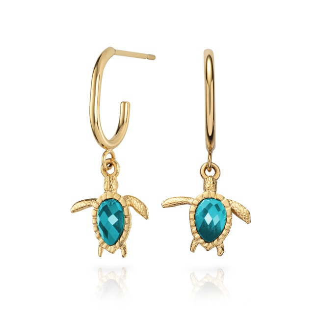 Paul Hewitt Drop Earrings Turtle Marinium Ocean Steel Aquamarine Gold - PH-JE-1615