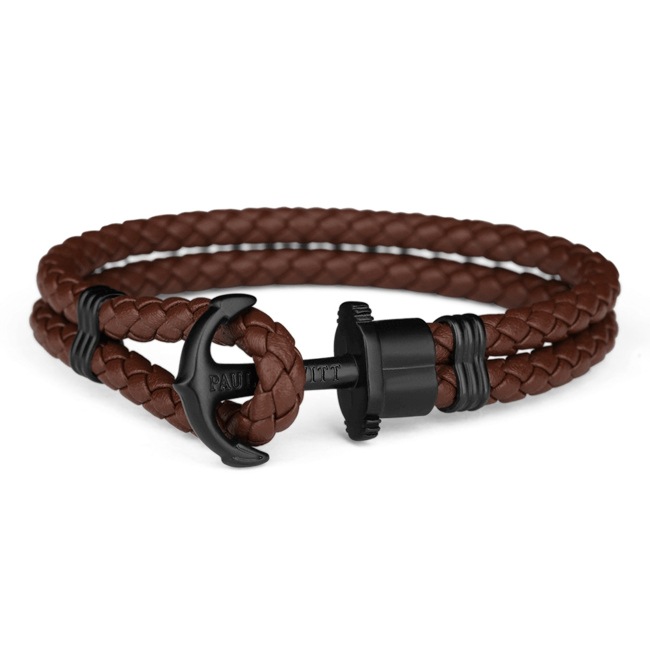 Paul Hewitt Phrep IP Black Anchor Bracelet Leather Brown - PH-PH-L-B-Br