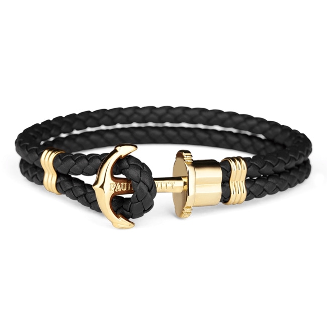 Paul Hewitt Phrep IP Gold Anchor Bracelet Leather Black Paul Hewitt Phrep IP Gold Anchor Bracelet Leather Black - PH-PH-L-G-B