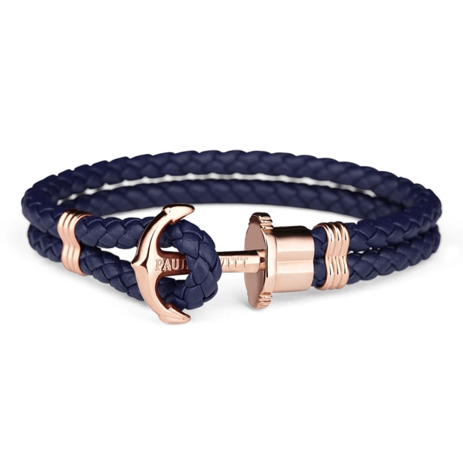 Paul Hewitt Phrep IP Rose Anchor Bracelet Leather Navy Blue - PH-PH-L-R-N