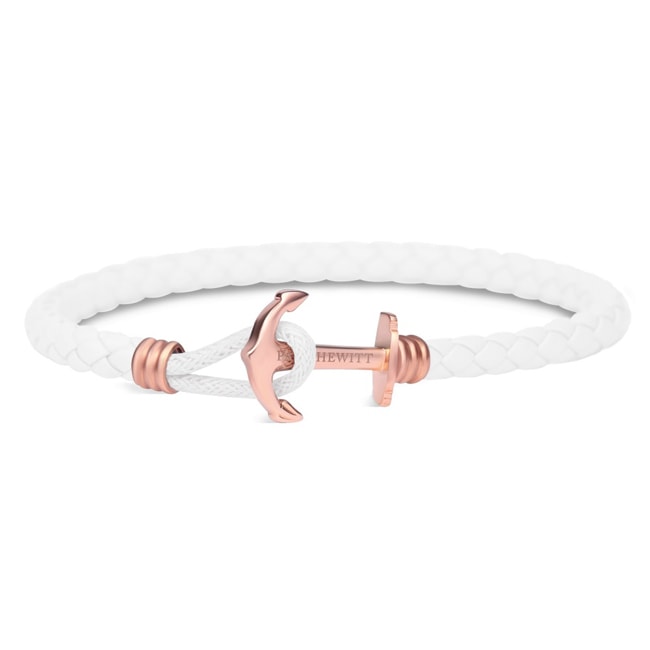 Paul Hewitt Phrep Lite IP Rose Anchor Bracelet Leather White - PH-PHL-L-R-W