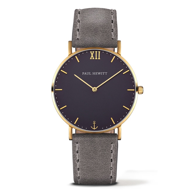 Paul Hewitt Sailor Line Blue Lagoon IP Gold Leather Grey Ø 36 - PH-SA-G-Sm-B-13