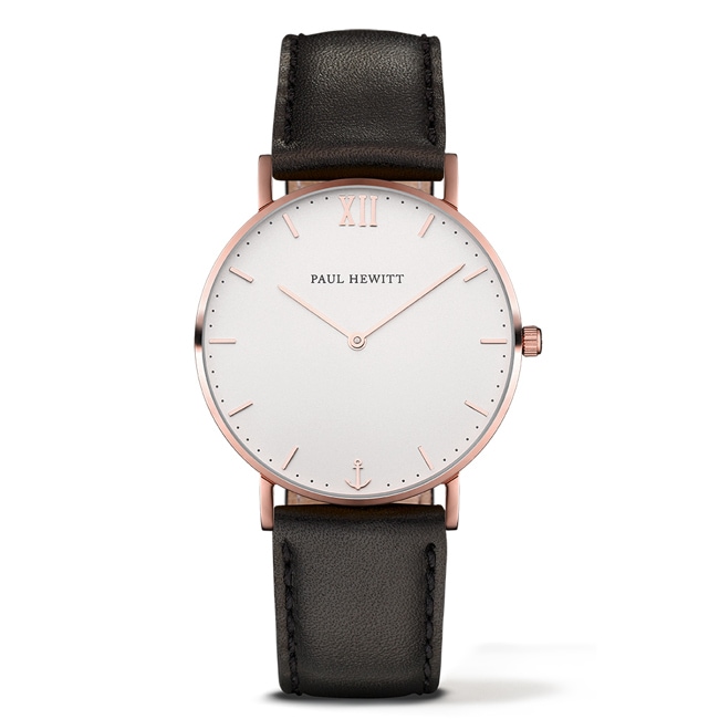 Paul Hewitt Sailor Line White Sand IP Rose Leather Black Ø 39 - PH-SA-R-St-W-2