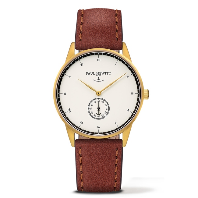 Paul Hewitt Signature Line White Ocean IP Gold Leather Brown Ø 38 Paul Hewitt Signature Line White Ocean IP Gold Leather Brown Ø 38 - PH-M1-G-W-1