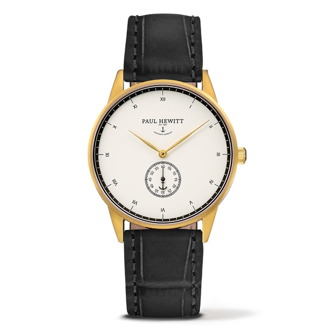 Paul Hewitt Signature Line White Ocean IP Gold Leather Croco Black Ø 38 Paul Hewitt Signature Line White Ocean IP Gold Leather Croco Black Ø 38 - PH-M1-G-W-15