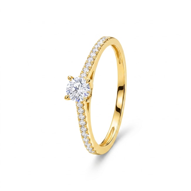 Pavé Solitaire Ring 375/9 K Yellow Gold with Lab Grown Diamonds 0.32 ct - 9KLGD073Y