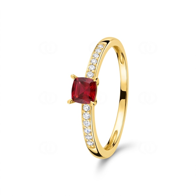 Pavé Solitärring 375/9 K Gelbgold mit Lab Grown Rubin & Diamanten 0.08 ct - 9KLGR112Y