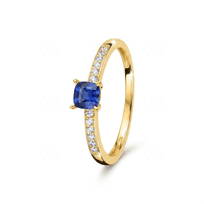 Pavé Solitärring 375/9 K Gelbgold mit Lab Grown Saphir & Diamanten 0.08 ct - 9KLGS112Y