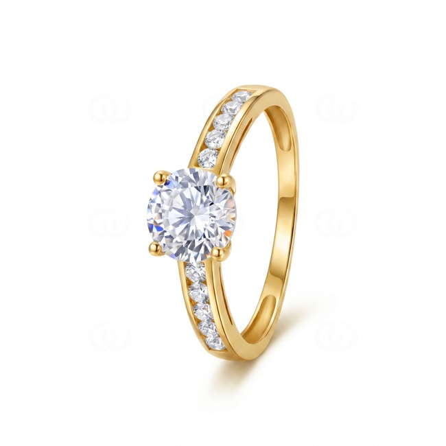 Pavé Solitaire Ring 375/9 K Yellow Gold with Cubic Zirconia - 09YC18JZ