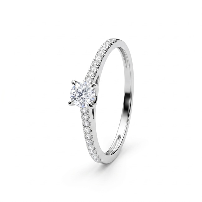 Pavé Solitaire Ring 375/9 K White Gold with Lab Grown Diamonds 0.32 ct - 9KLGD073W