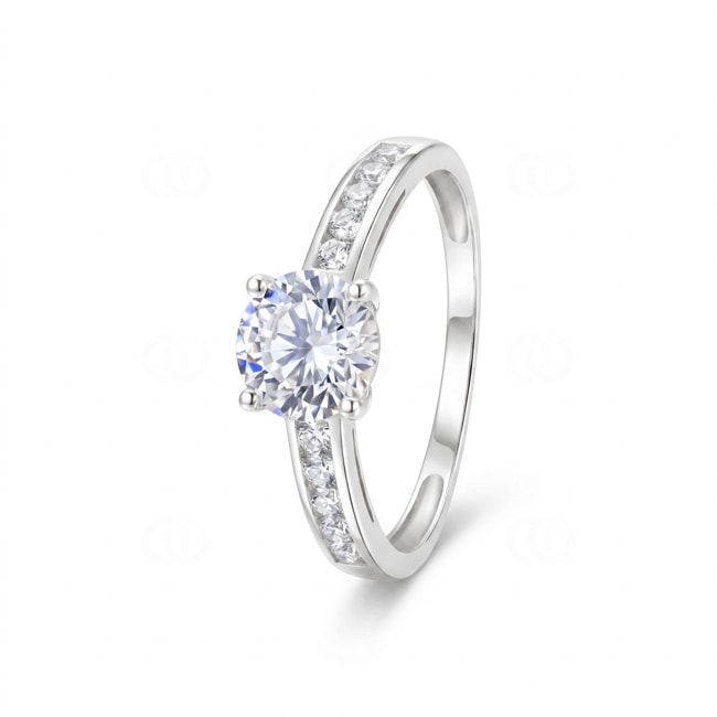 Pavé Solitaire Ring 375/9 K White Gold with Cubic Zirconia - 09YC18GZ