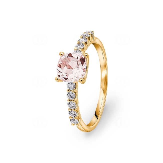 Pavé Solitärring 750/18 K Gelbgold mit Morganit & Diamanten 0.25 ct H/si - RI-73394-MOR-GG