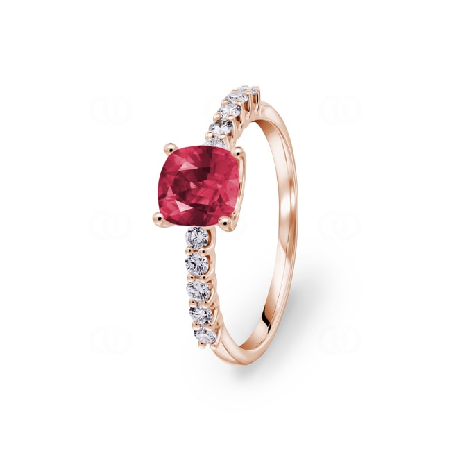 Pavé Solitaire Ring 750/18 K Rose Gold with Ruby & Diamonds 0.25 ct H/si - RI-73394-RUB-RG