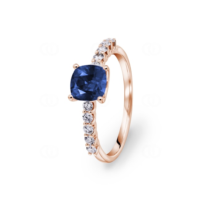 Pavé Solitärring 750/18 K Roségold mit Saphir & Diamanten 0.25 ct H/si - RI-73394-SAF-RG