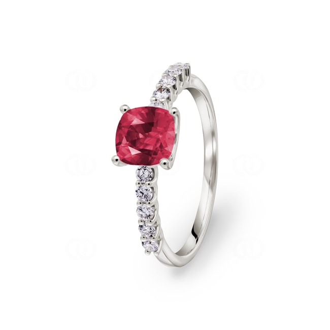 Bague solitaire pavé or gris 750/18 ct avec rubis & diamants 0.25 ct H/si - RI-73394-RUB-WG