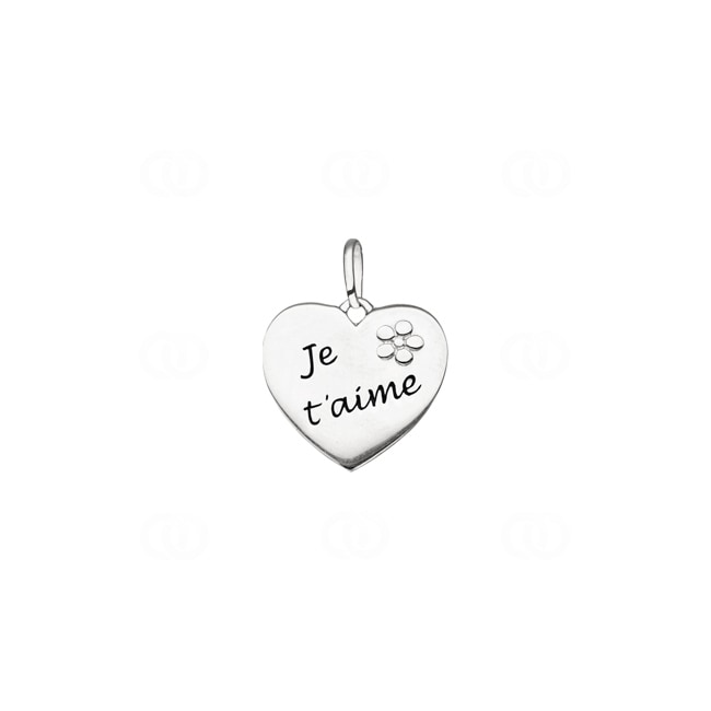 Plakette 925 Silver rhodium-plated Heart Je t'aime - 306583
