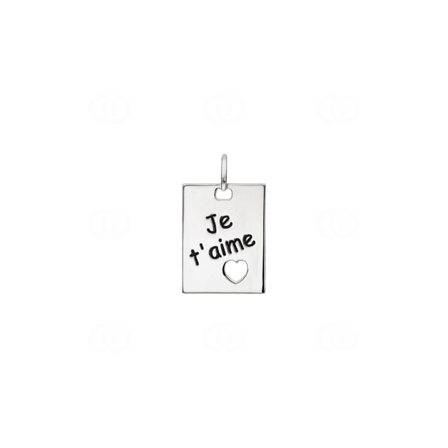 Plakette 925 Silber rhodiniert mit Herz, Je t'aime - 306586