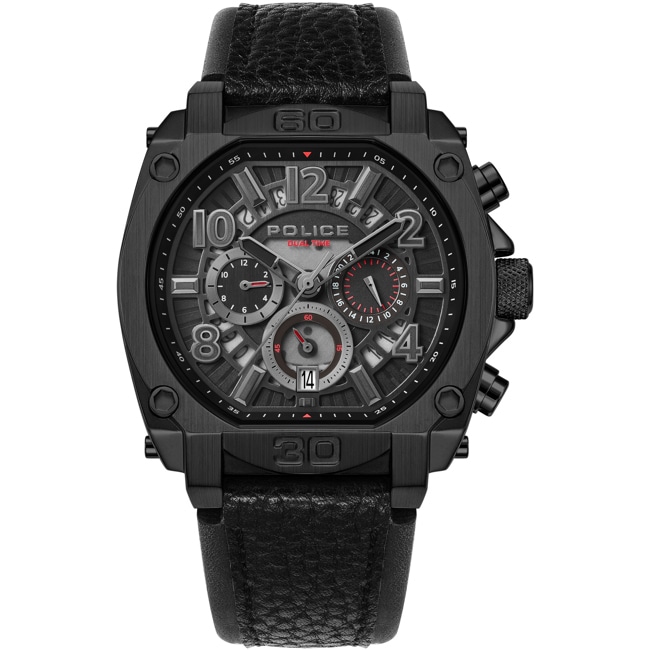 Police Norwood Date Dual Time Black leather - PEWJF0021903