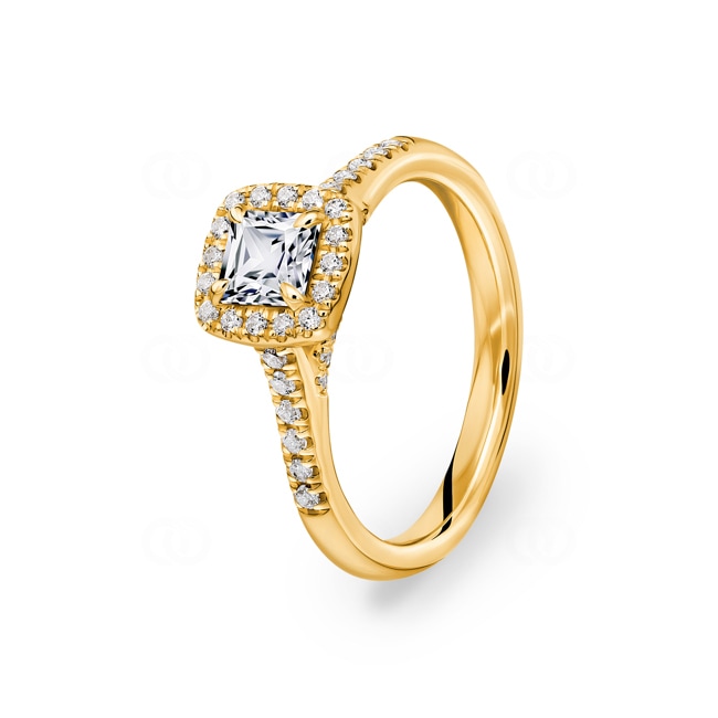 Princesse bague diamant halo or jaune 750/18 ct, 1.03 ct G/si - RI-6538-03-GG