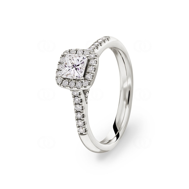 Princesse bague diamant halo or gris 750/18 ct, 0.85 ct G/si - RI-6539-02-WG