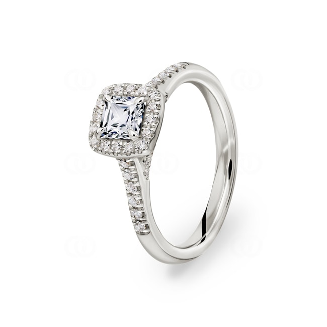 Princesse bague diamant halo or gris 750/18 ct, 1.03 ct G/si - RI-6538-02-WG
