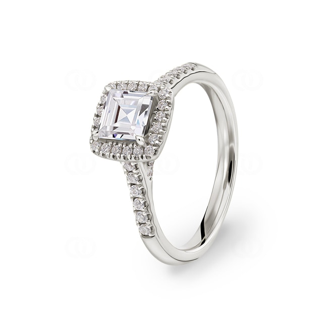 Princesse bague diamant halo or gris 750/18 ct, 1.34 ct G/si - RI-6537-02-WG
