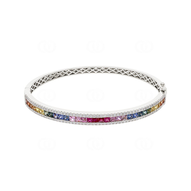 Bracelet Jonc Rainbow Saphir or gris 750/18 ct avec diamants 0.90 ct H/si - AR-11203-WG