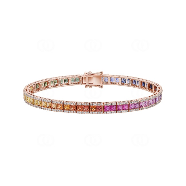 Rainbow Saphir Tennisarmband 750/18 K Roségold mit Diamanten 1.21 ct H/si - AR-11203B-RG