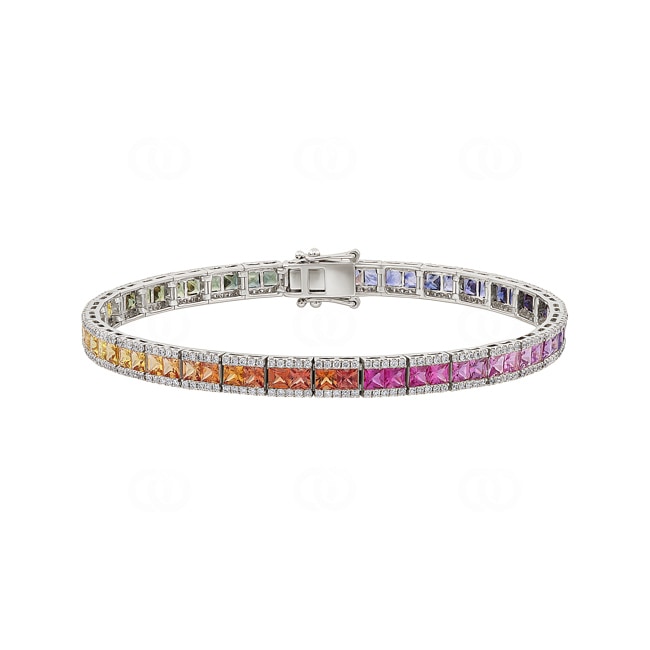 Bracelet Tennis Rainbow Saphir or gris 750/18 ct avec diamants 1.21 ct H/si - AR-11203B-WG