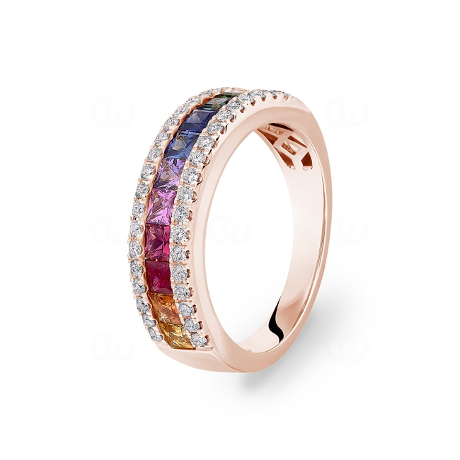 Bague Rainbow Saphir or rosé 750/18 ct avec diamants 0.33 ct H/si - RI-11203-RG