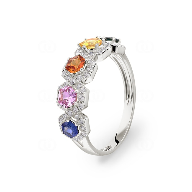 Rainbow Saphirring 750/18 K Weissgold mit Diamanten 0.31 ct H/si - RI-12342-WG