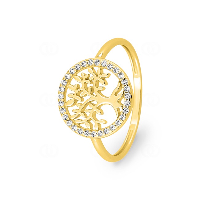 Ring 375/9 K Yellow Gold Tree of Life with Cubic Zirconia - 197571.Z3