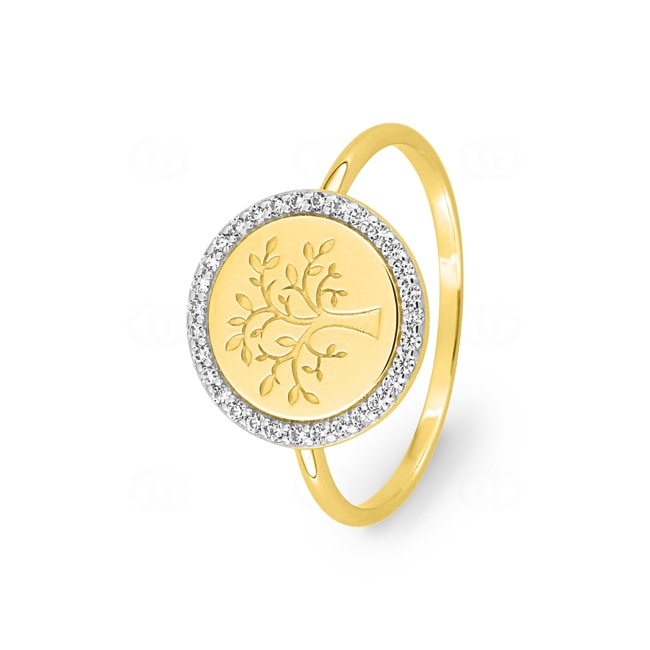 Ring 375/9 K Yellow Gold Tree of Life with Cubic Zirconia - 197577.Z3