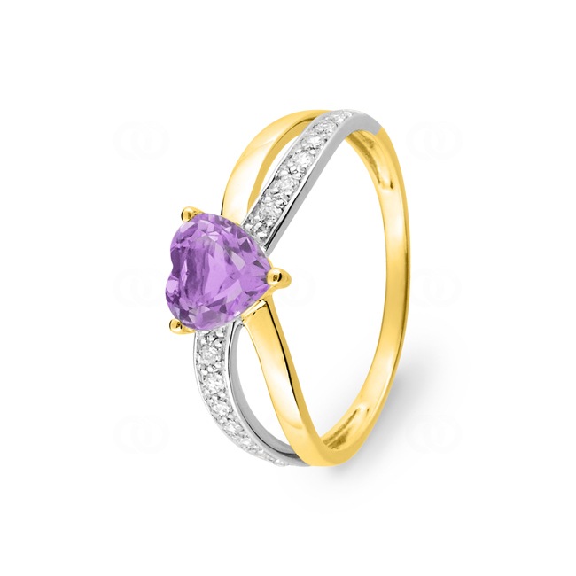 Ring 375/9 K Yellow Gold with Heart Cut Amethyst and Cubic Zirconia - 197308.A3