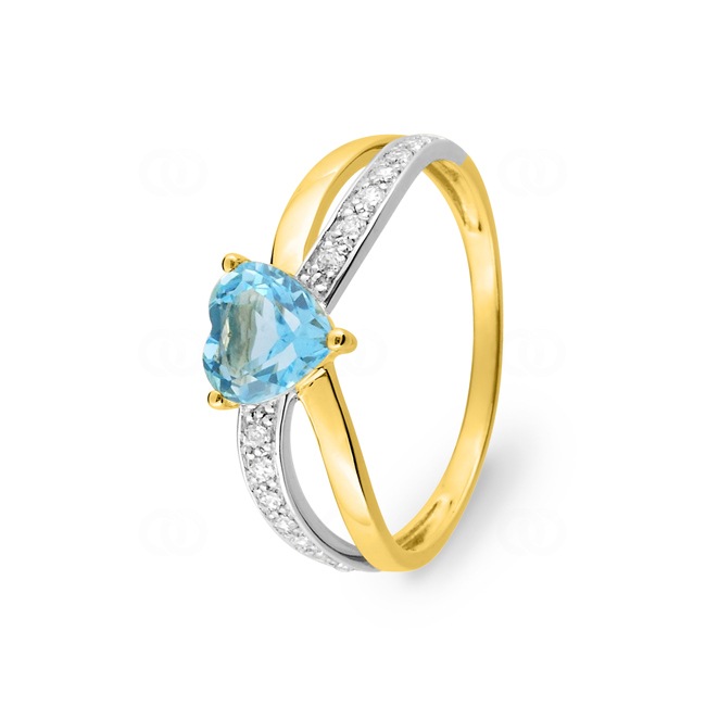 Bague or jaune 375/9 ct avec topaze bleue cœur et zircones - 197308.T3