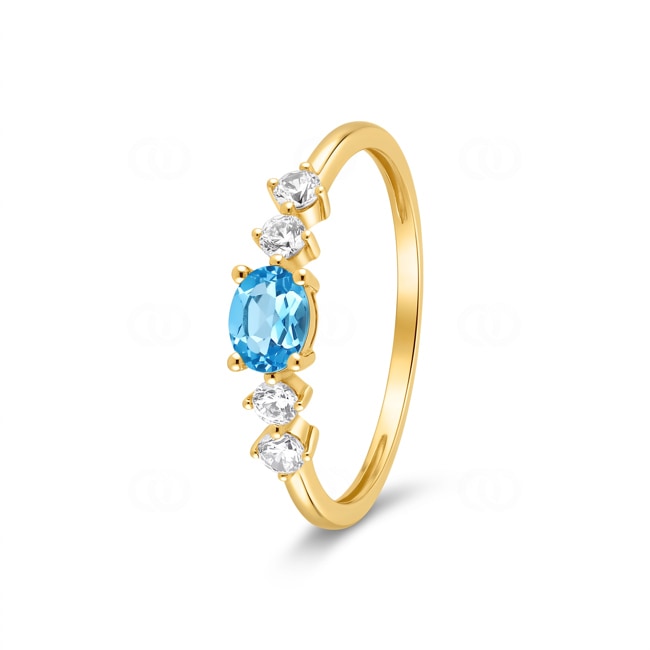Bague or jaune 375/9 ct avec topaze bleue oval et zircones - 197694.T0