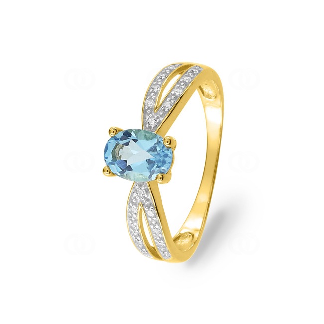 Bague or jaune 375/9 ct avec topaze bleue ovale & zircones - 194117.T3